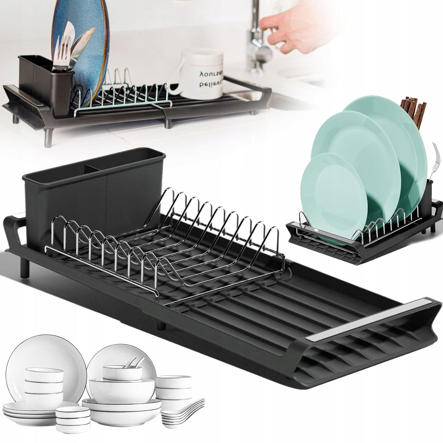 DRAINER STANDING DISH DRYER FOR CUTLERY WITH TRAY SMALL BLACK METAL Brand no brand