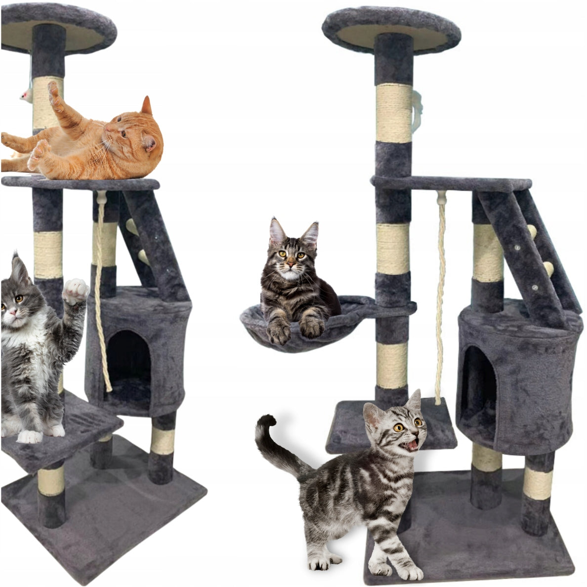 Katzenkratzer mit Haus Funfit, 5 Ebenen, beige 