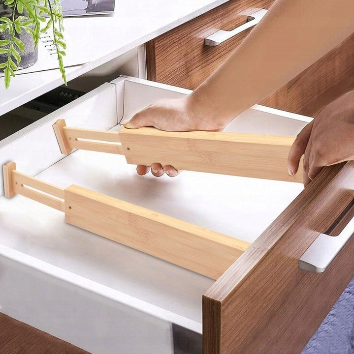 DRAWER DIVIDERS ORGANIZERS 4 PIECES BAMBOO COMPARTMENTS SEPARATORS Kind drawer organizer