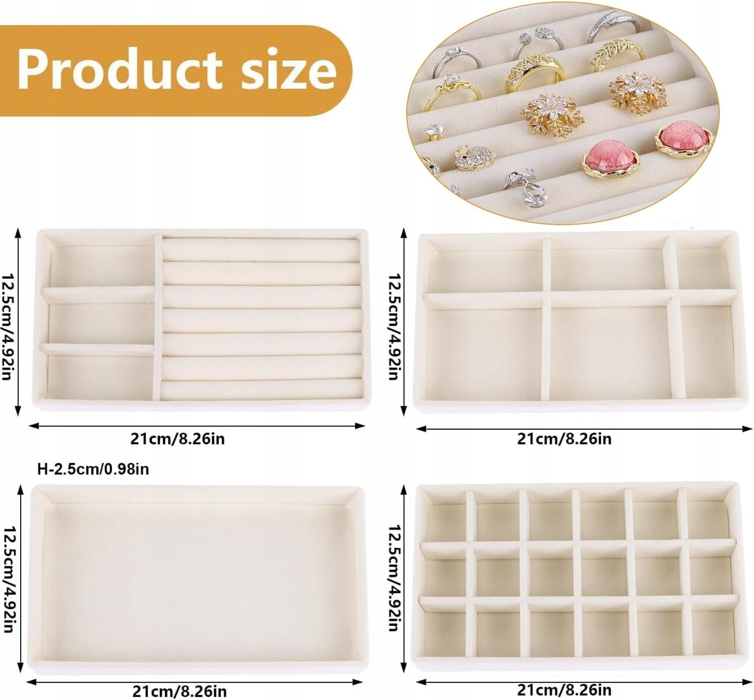 DRAWER JEWELRY ORGANIZER SET OF 4 BEIGE CARTRIDGE Manufacturer code ORGANIZER NA BIŻUTERIĘ DO SZUFLADY ZESTAW