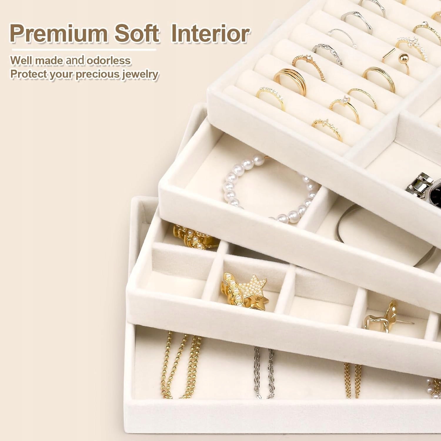DRAWER JEWELRY ORGANIZER SET OF 4 BEIGE CARTRIDGE Packaging status original