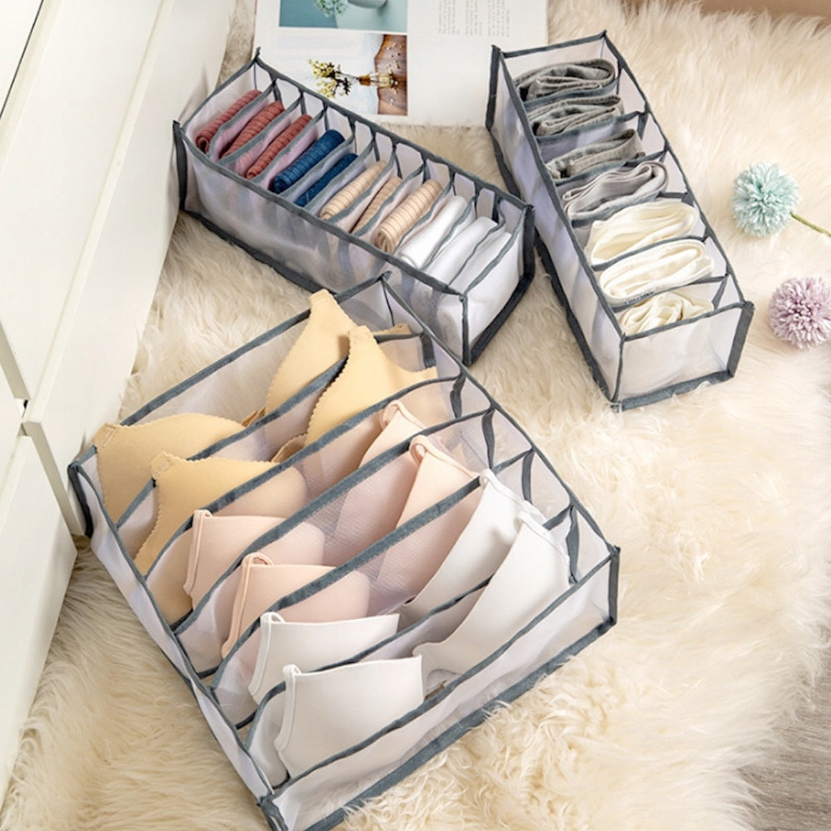DRAWER ORGANIZER FOR UNDERWEAR CLOTHES INSERT SEPARATOR PARTITION 3 PCS. Color multicolor