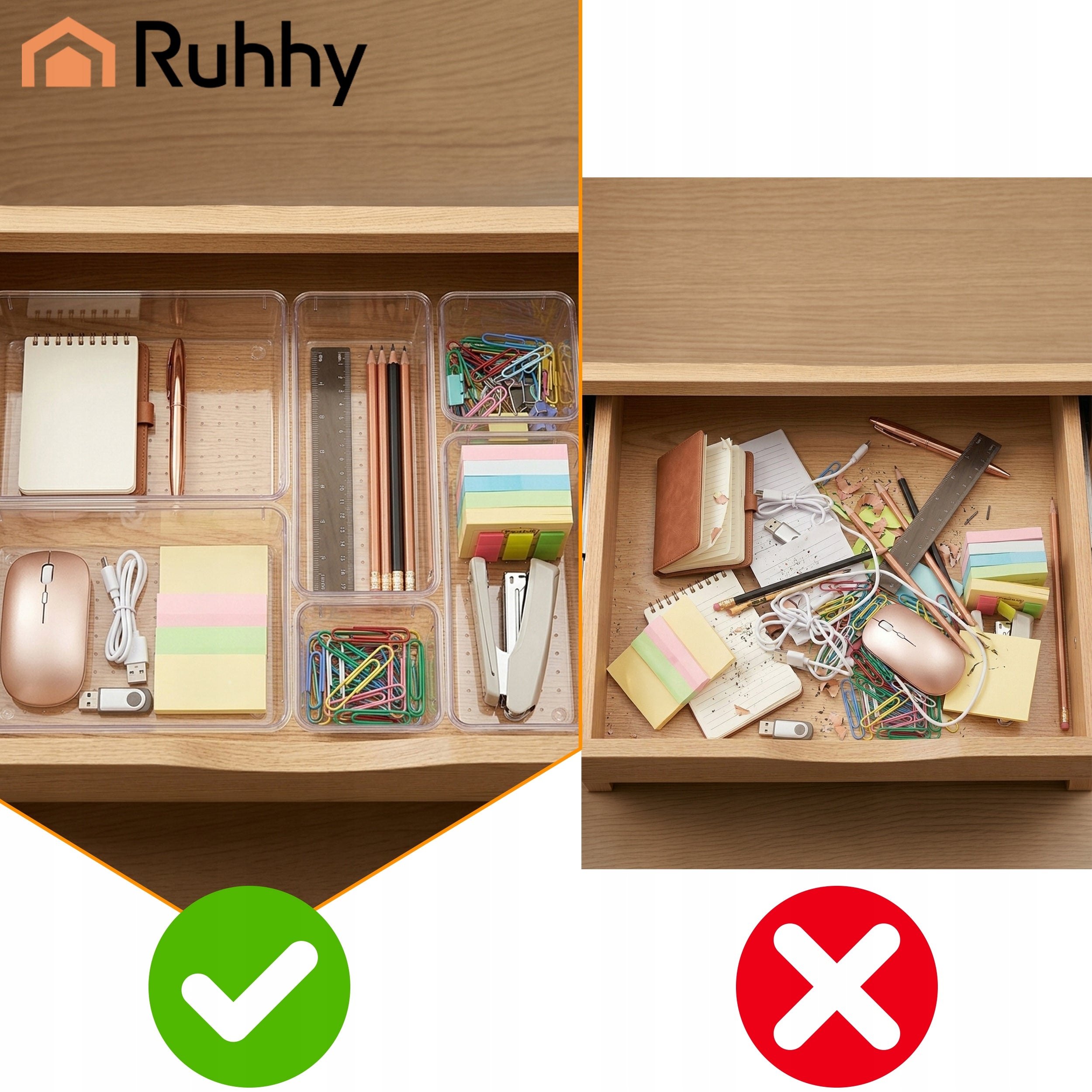 DRAWER ORGANIZER SET OF 25 TRANSPARENT FOR COSMETICS UTENSILS Length 23 cm