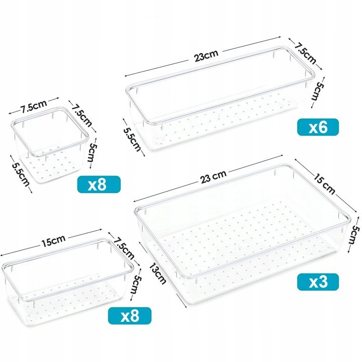 DRAWER ORGANIZERS FOR COSMETICS TRANSPARENT SET OF 25 PIECES Kind drawer organizer