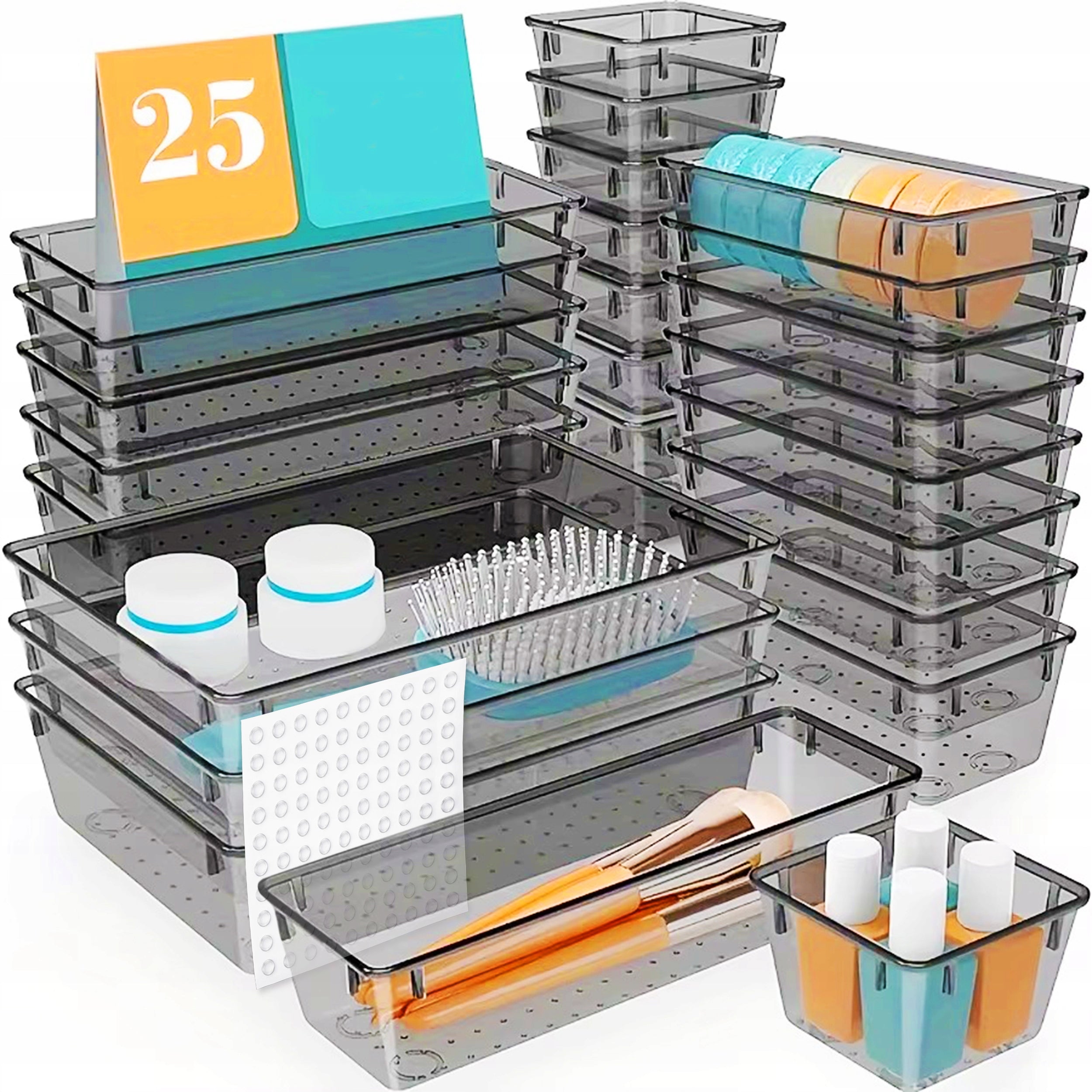 DRAWER ORGANIZERS FOR COSMETICS TRANSPARENT SET OF 25 PIECES