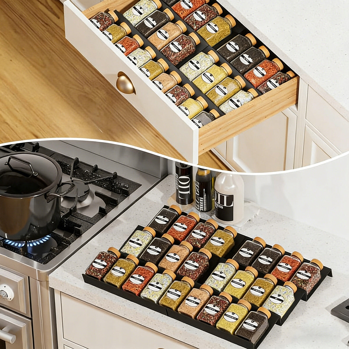 DRAWER SPICE ORGANIZER RACK JAR REFILL WITH 6X LABELS Brand no brand