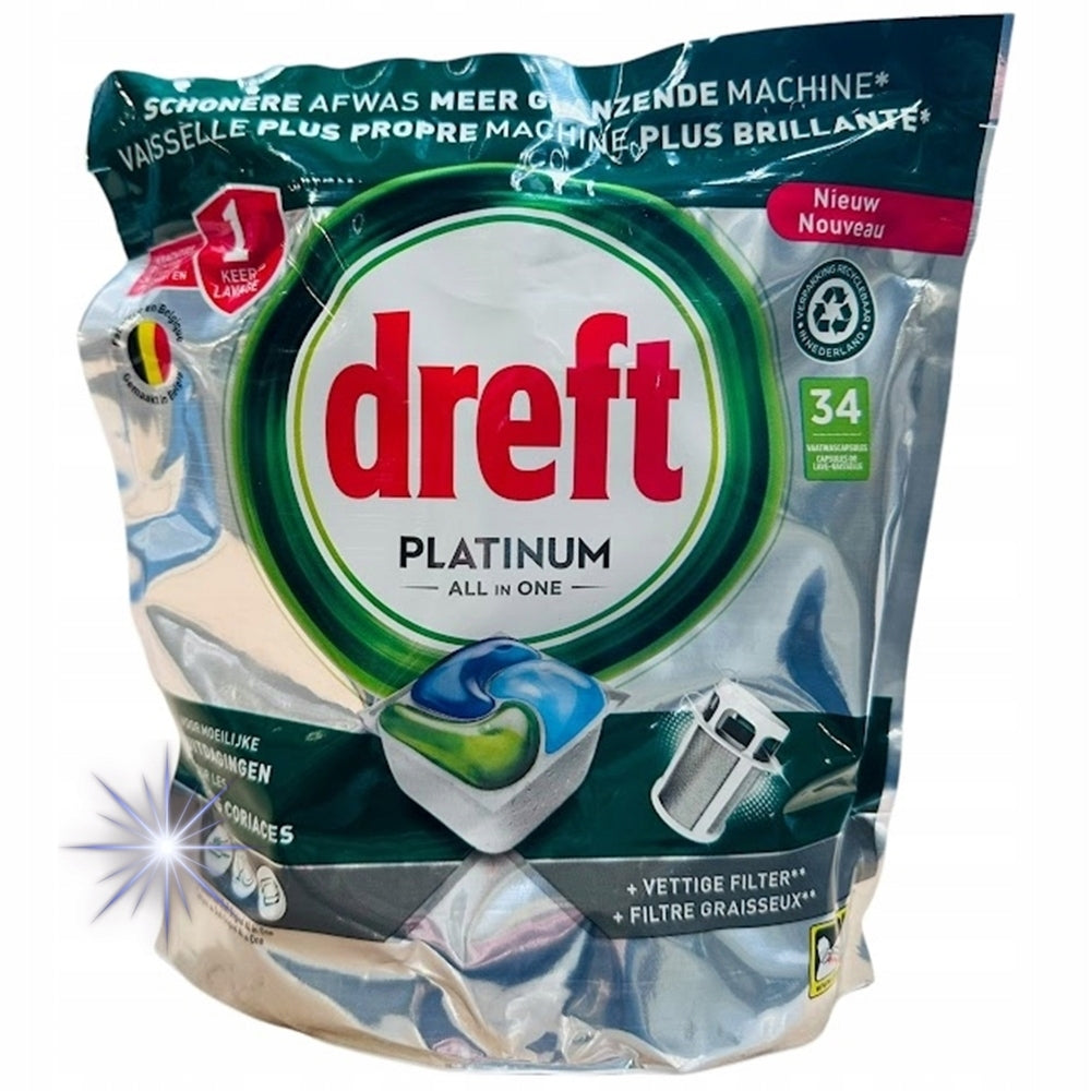 DREFT DISHWASHER CAPSULES ALL IN ONE ORIGINAL 34 PCS EFFECTIVE EFFICIENT BE