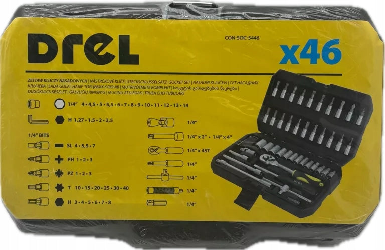 DREL SOCKET WRENCH SET RATCHET WRENCHES FOR 1/4” 46PCS. Brand Drel