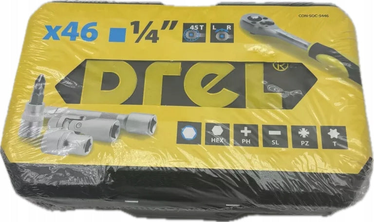 DREL SOCKET WRENCH SET RATCHET WRENCHES FOR 1/4” 46PCS.