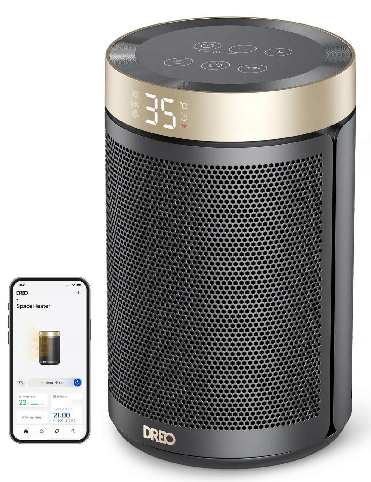 DREO Energy Efficient Ceramic Heater 1500W With Thermostat Gold Version 2