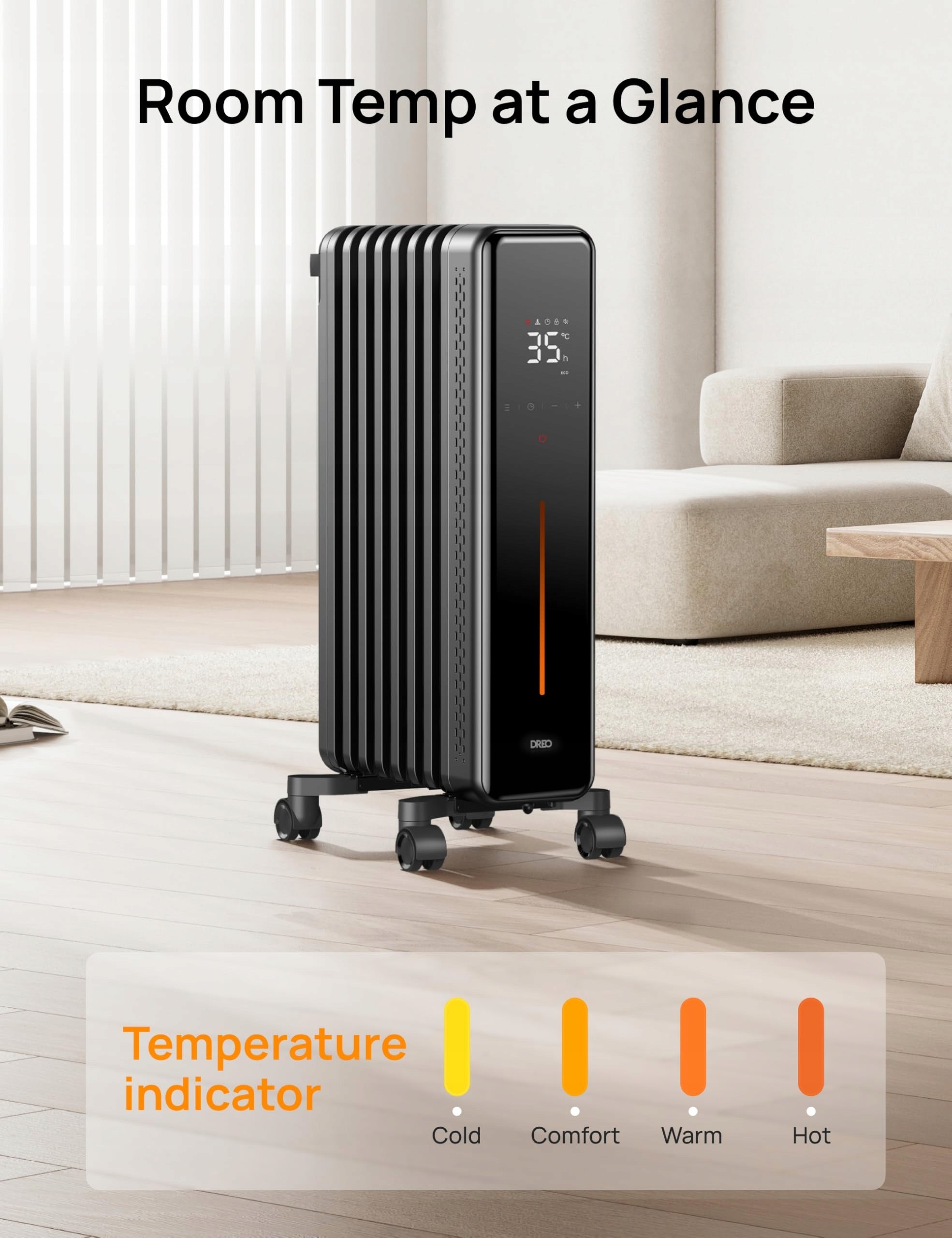 DREO Energy Saving Oil Heater 2000W 9 Ribs Heating power 2000 W