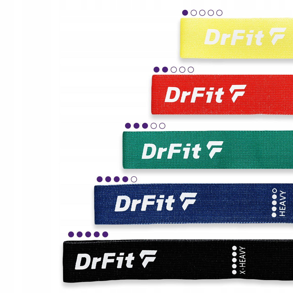 DRFIT FLEX HIP BAND SET OF 5 RESISTANCE BANDS FOR EXERCISE GYMNASTIC TAPES Manufacturer code GUMY OPOROWE DO ĆWICZEŃ ZESTAW 5 SZT DRFIT