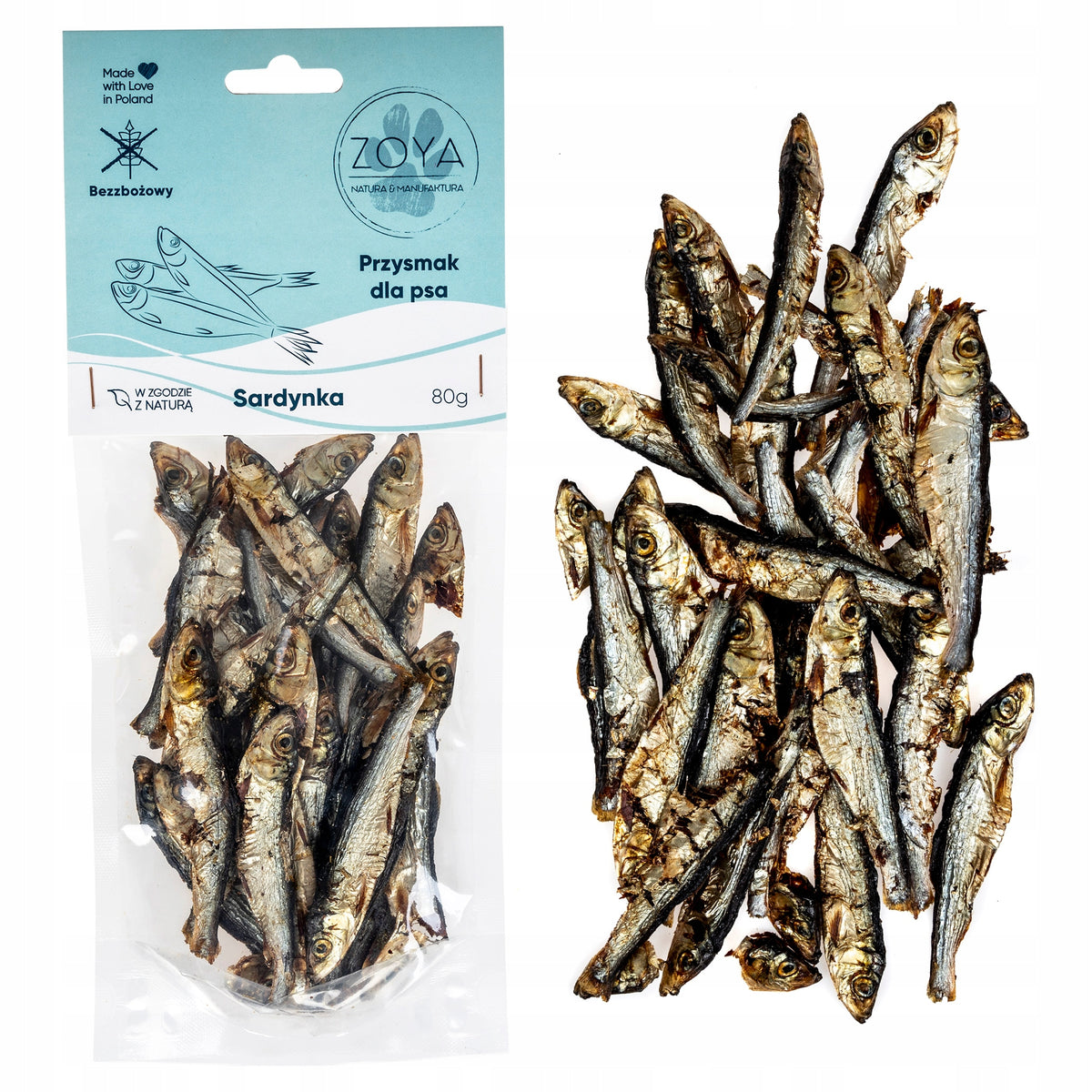 DRIED SARDINES 100% ZOYA NATURAL DOG TREAT 80g Packaging status original