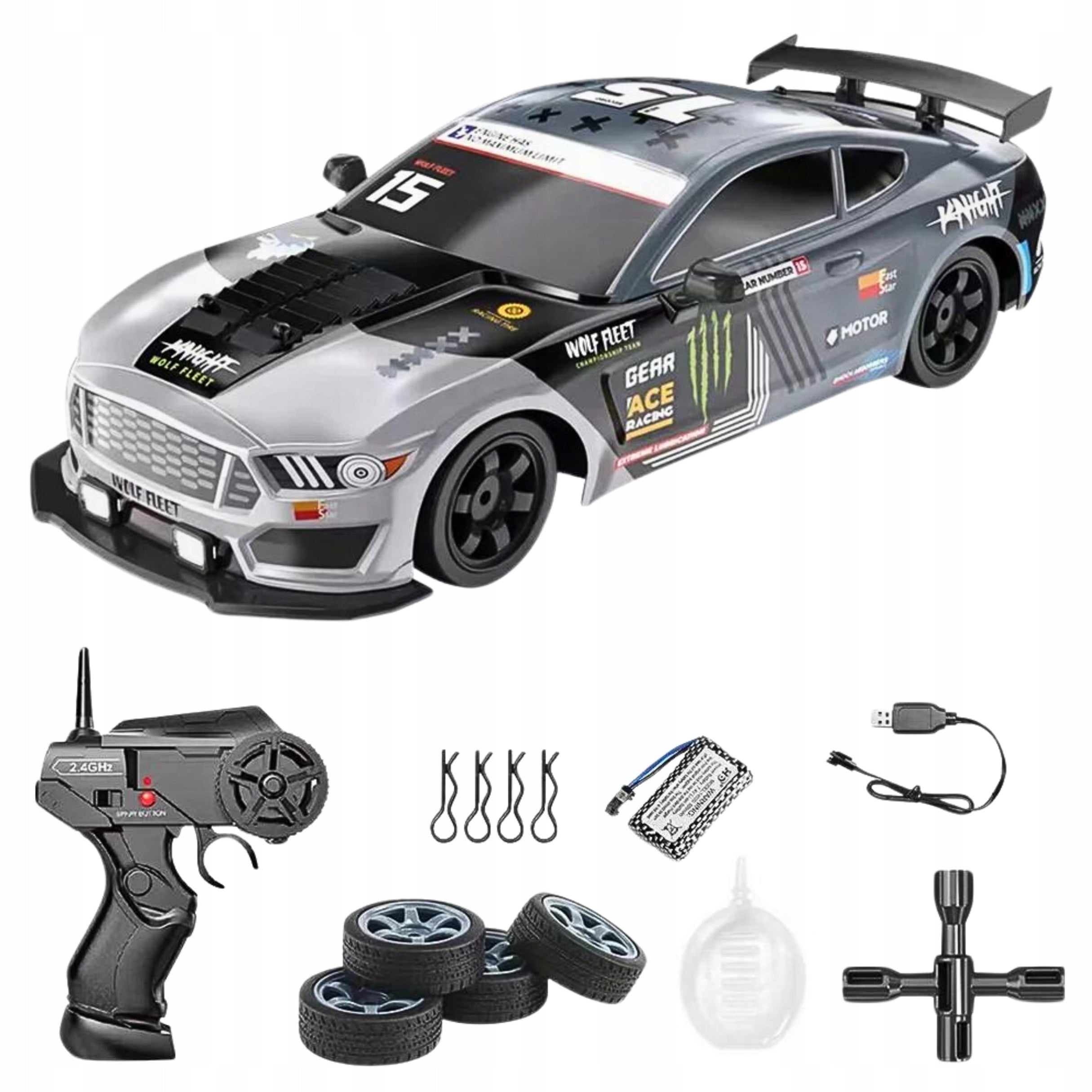 DRIFT CAR FOR REMOTE CONTROL LARGE CAR REMOTE CONTROLLED MUSTANG LED SMOKE 1:16 Manufacturer code SC16A05