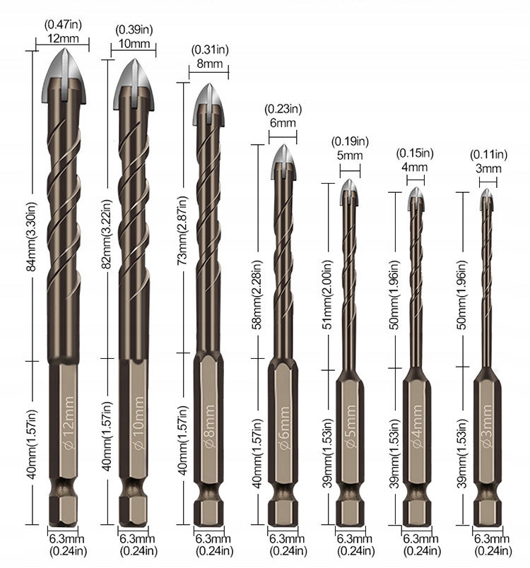 DRILL BIT SET FOR GLASS, TILES, CERAMICS, PORCELAIN STONEWARE 7PCS Manufacturer code 4B50-473E5