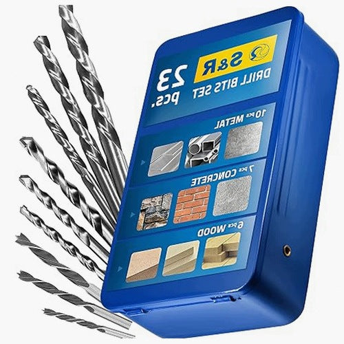 DRILL BITS SET OF 23 PCS FOR WOOD METAL CONCRETE DRILLS PROFESSIONAL