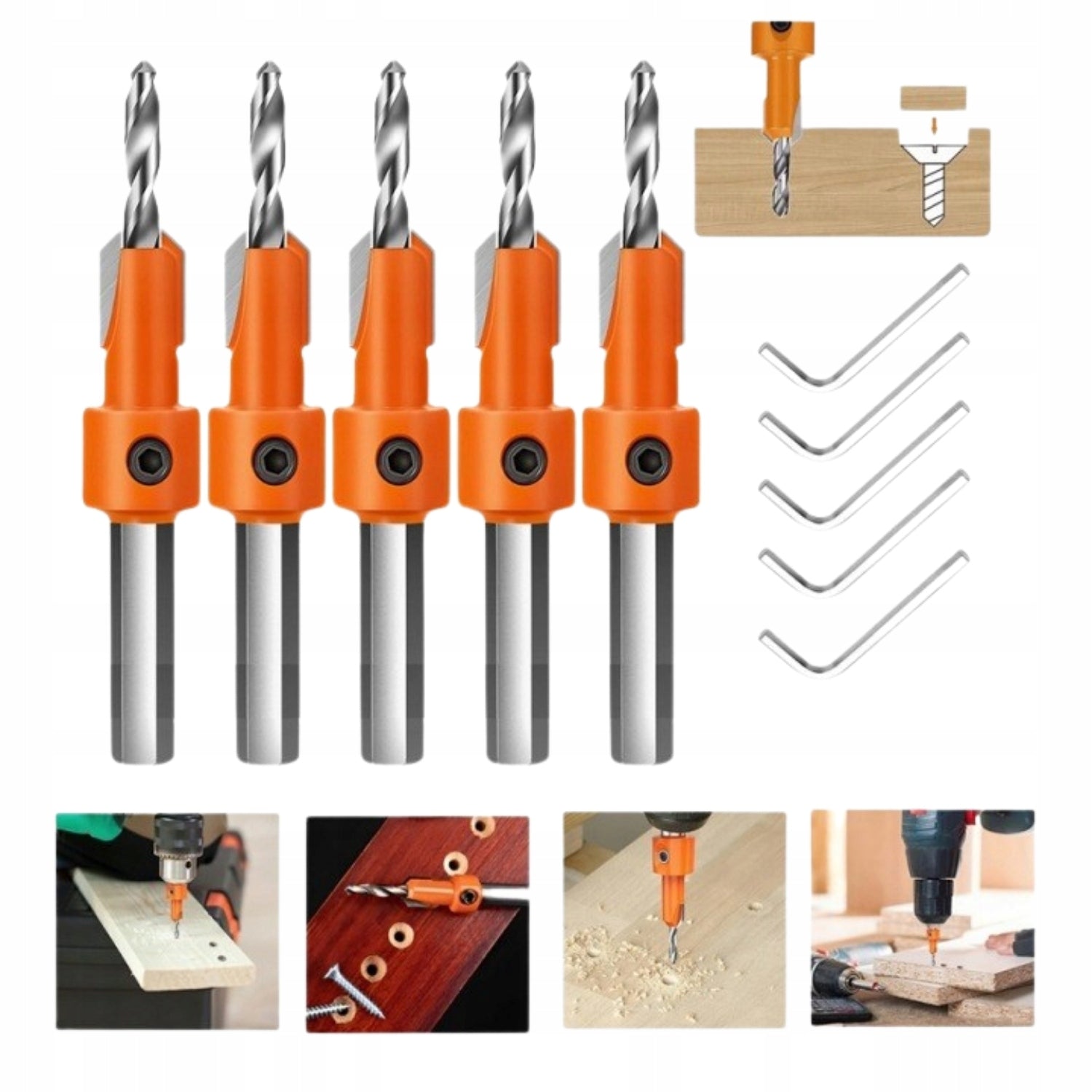 DRILL BITS WITH WOOD BEVEL DREDGE CORNICE SET OF 5PCS Manufacturer code Wiertła z gzymką zestaw 5szt Novaza Tech