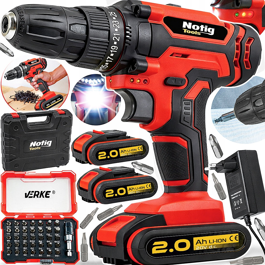 DRILL CORDLESS 20V Li-Lon 2x AKU 2 BATTERIES CHARGER