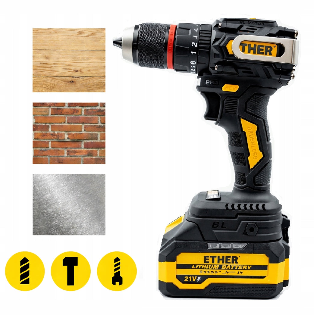 DRILL CORDLESS PROFESSIONAL IMPACT BRUSHLESS 2xAKU Brand ETHER Tools
