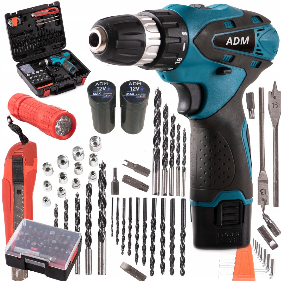 DRILL CORDLESS SCREWDRIVER 12V SET XXL 2xAKU SUITCASE STRONG SET