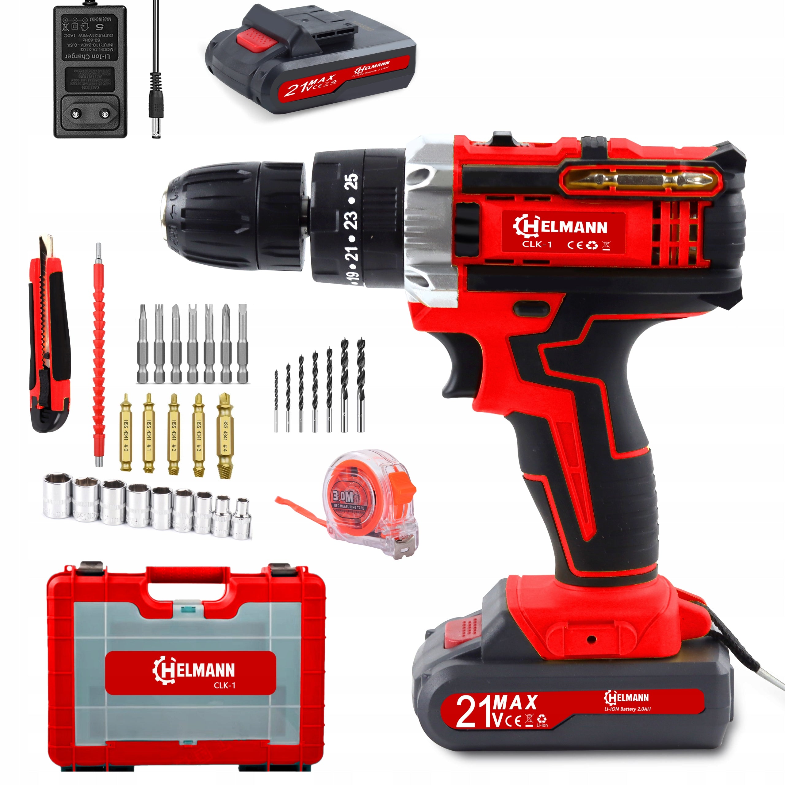 DRILL CORDLESS SCREWDRIVER 2AKU IMPACT STRONG 21V SCREWDRIVER SCREW DRIVER Manufacturer code WKRĘTARKA UDAROWA AKUMULATOROWA WALIZKA RED