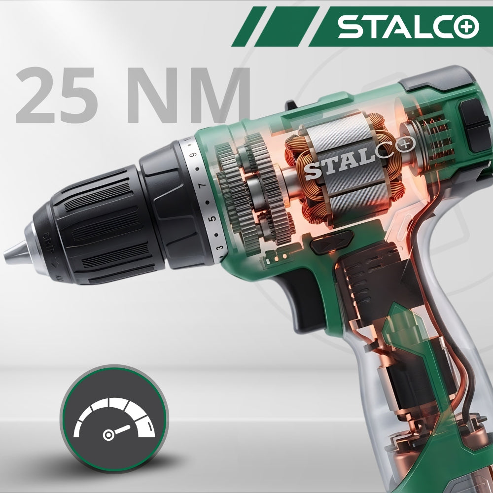 DRILL CORDLESS SCREWDRIVER POWERFUL BATTERY STALCO Series S-97108