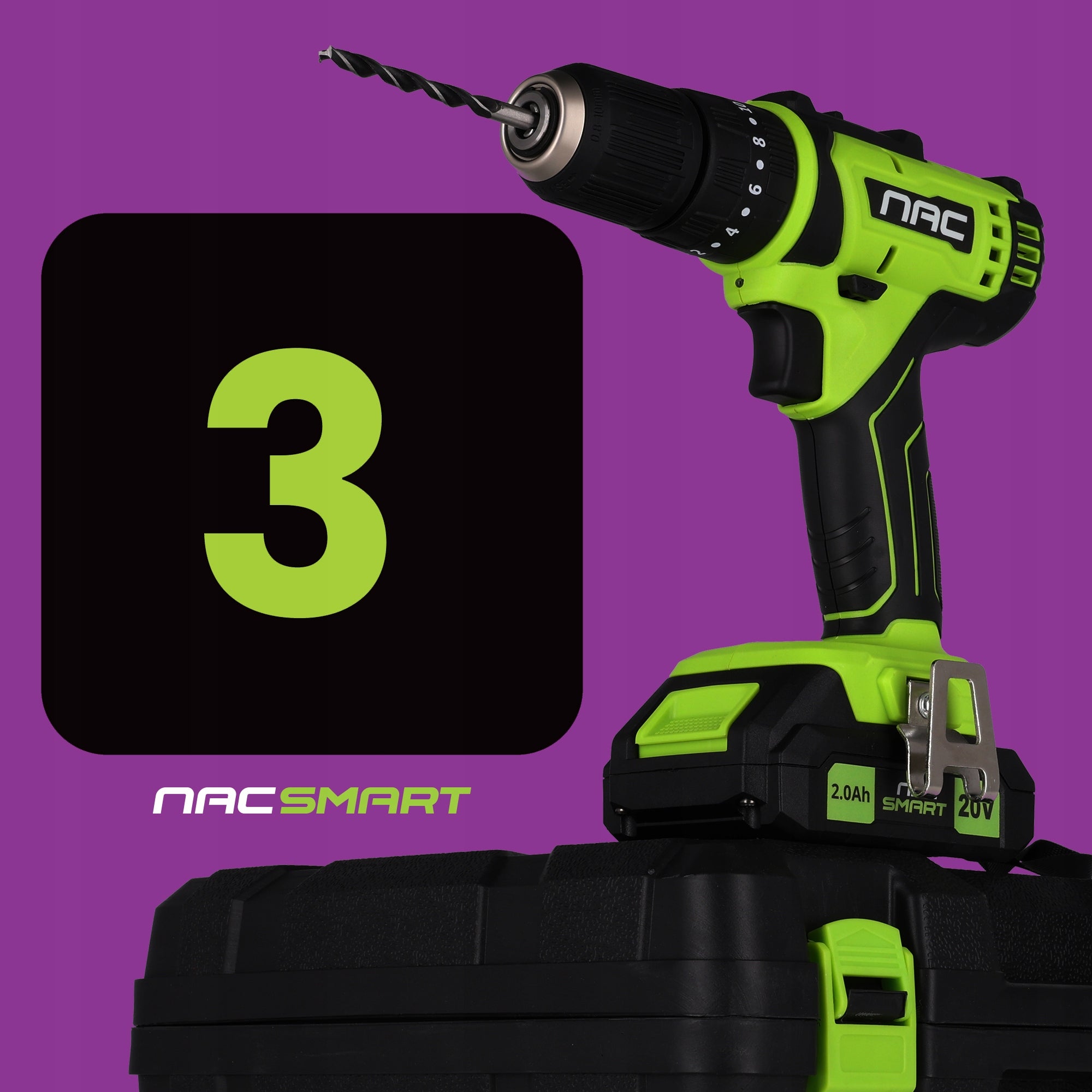 DRILL HAMMER DRIVER CORDLESS 20V SET SUITCASE 2AKU NAC SMART Power supply rechargeable battery