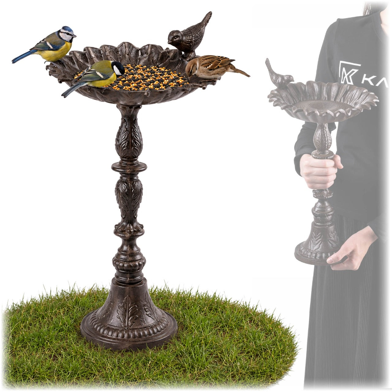 DRINKER BIRD FEEDER STANDING WITH LEG LARGE CAST IRON ORNAMENT FOR GARDEN