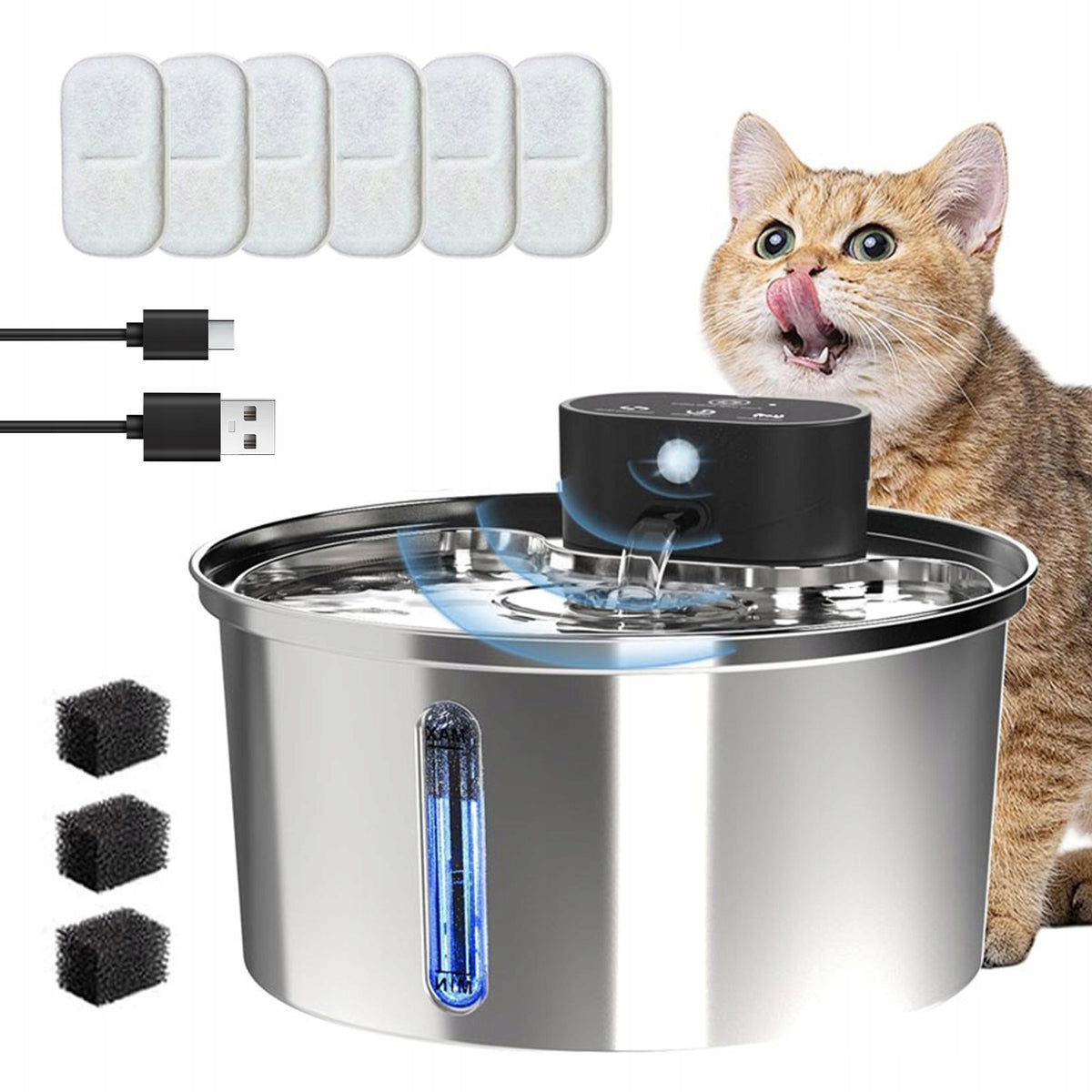 DRINKER WITH FOUNTAIN STAINLESS STEEL FOR CAT DOG WITH SENSOR
