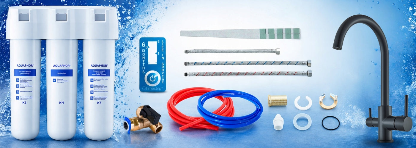DRINKING WATER TREATMENT PLANT AQUAPHOR CRYSTAL H AND THREE-WAY BATTERY BLACK PZH Packaging status original