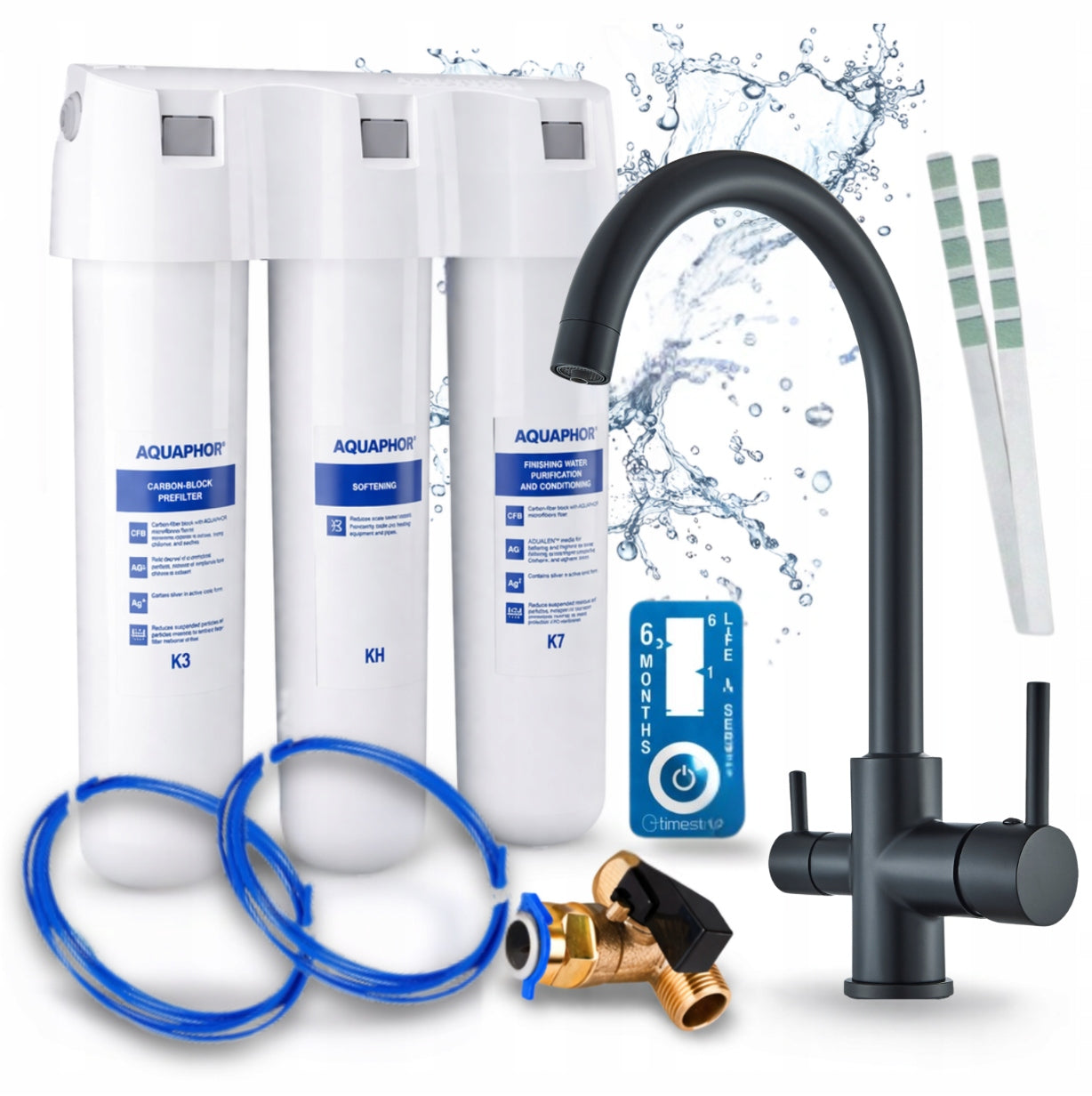 DRINKING WATER TREATMENT PLANT AQUAPHOR CRYSTAL H AND THREE-WAY BATTERY BLACK PZH