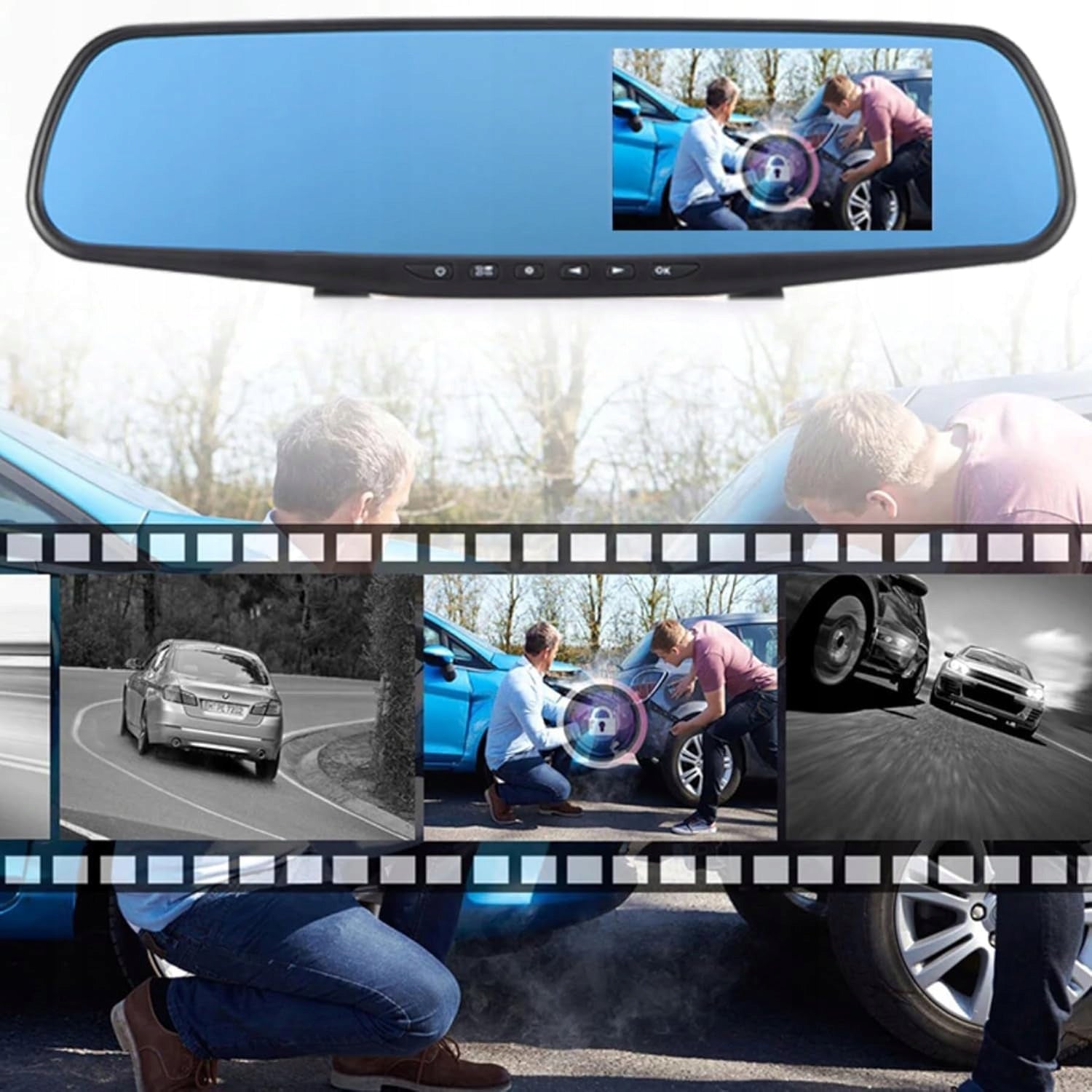 DRIVING RECORDER FULL HD CAR CAMERA FRONT + REAR REVERSING MIRROR Manufacturer code 5905064070493