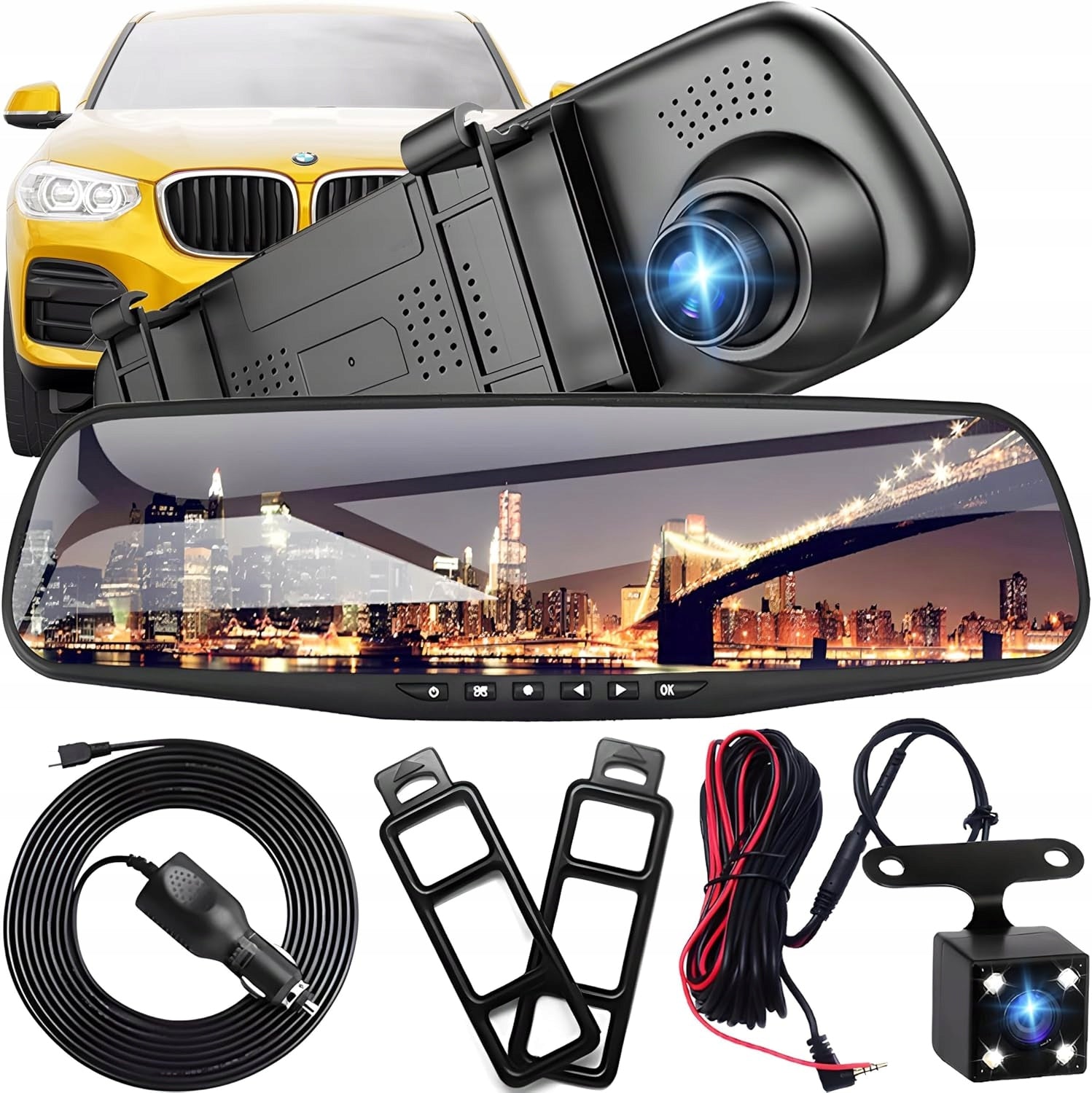 DRIVING RECORDER FULL HD CAR CAMERA FRONT + REAR REVERSING MIRROR