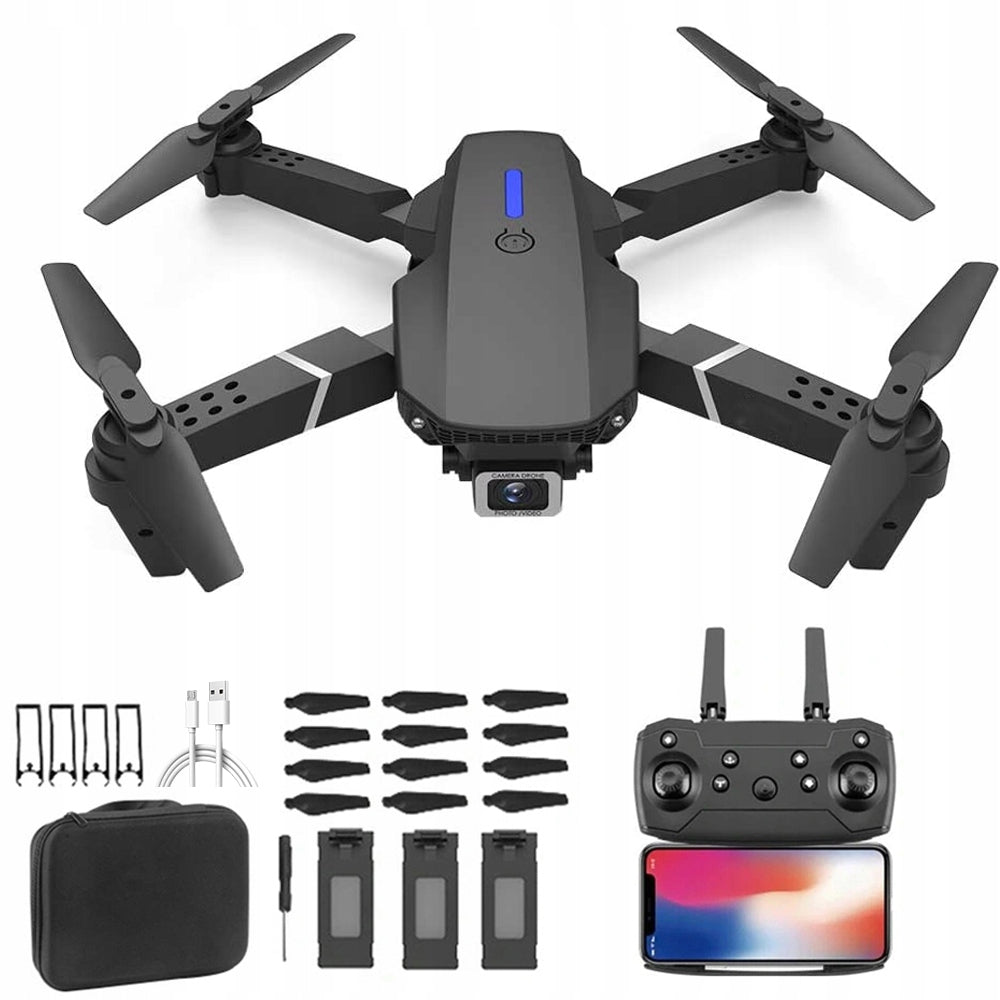 DRONE 2 CAMERAS 4K HD REMOTE CONTROLLED TOY RC WIFI HOVER 100m 3x BATTERIES