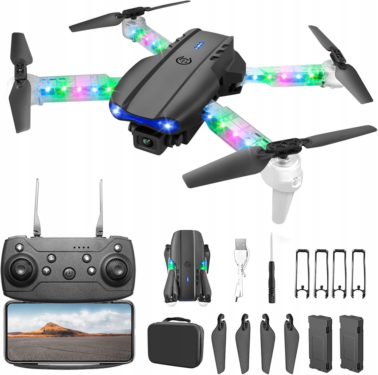 DRONE 2 CAMERAS HOVER 100m WIFI FOR KIDS WITH SUITCASE REMOTE CONTROL 1800mAh 2xBATTERIES