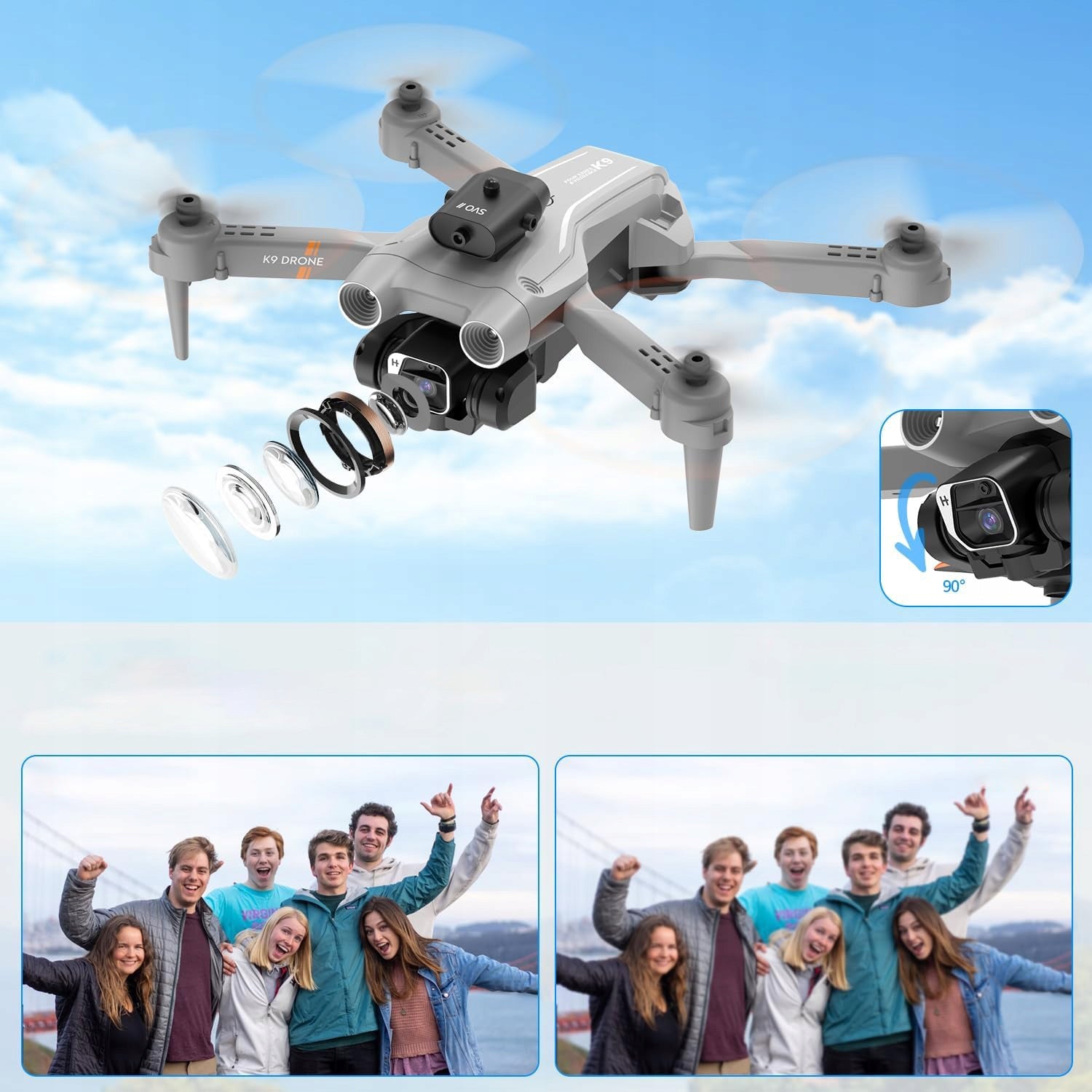 DRONE 4K CAMERA TWO LENSES THREE BATTERIES FOR PHOTOS AND VIDEO AT HEIGHT Manufacturer code D16