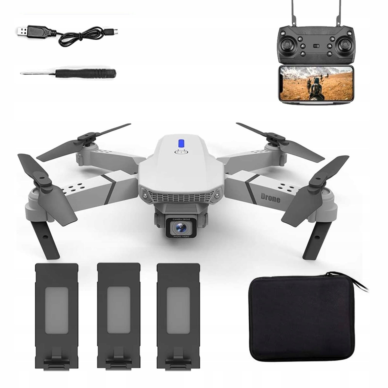 DRONE CAMERA HD WIFI FPV TOY HOVER 100M 3xAKUM