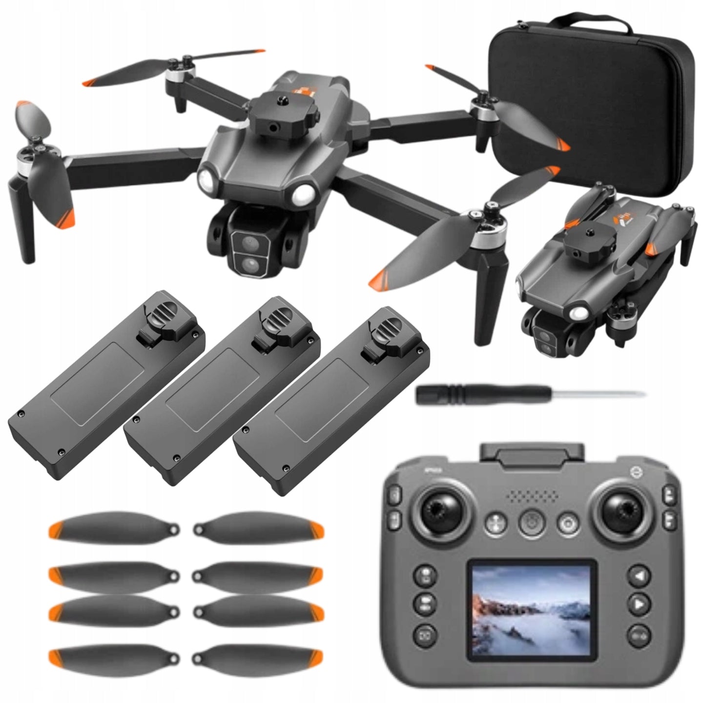 DRONE CONTROLLER WITH LCD 2 cameras TOY 115G WIFI 3x AKU 500m OpticalFlow