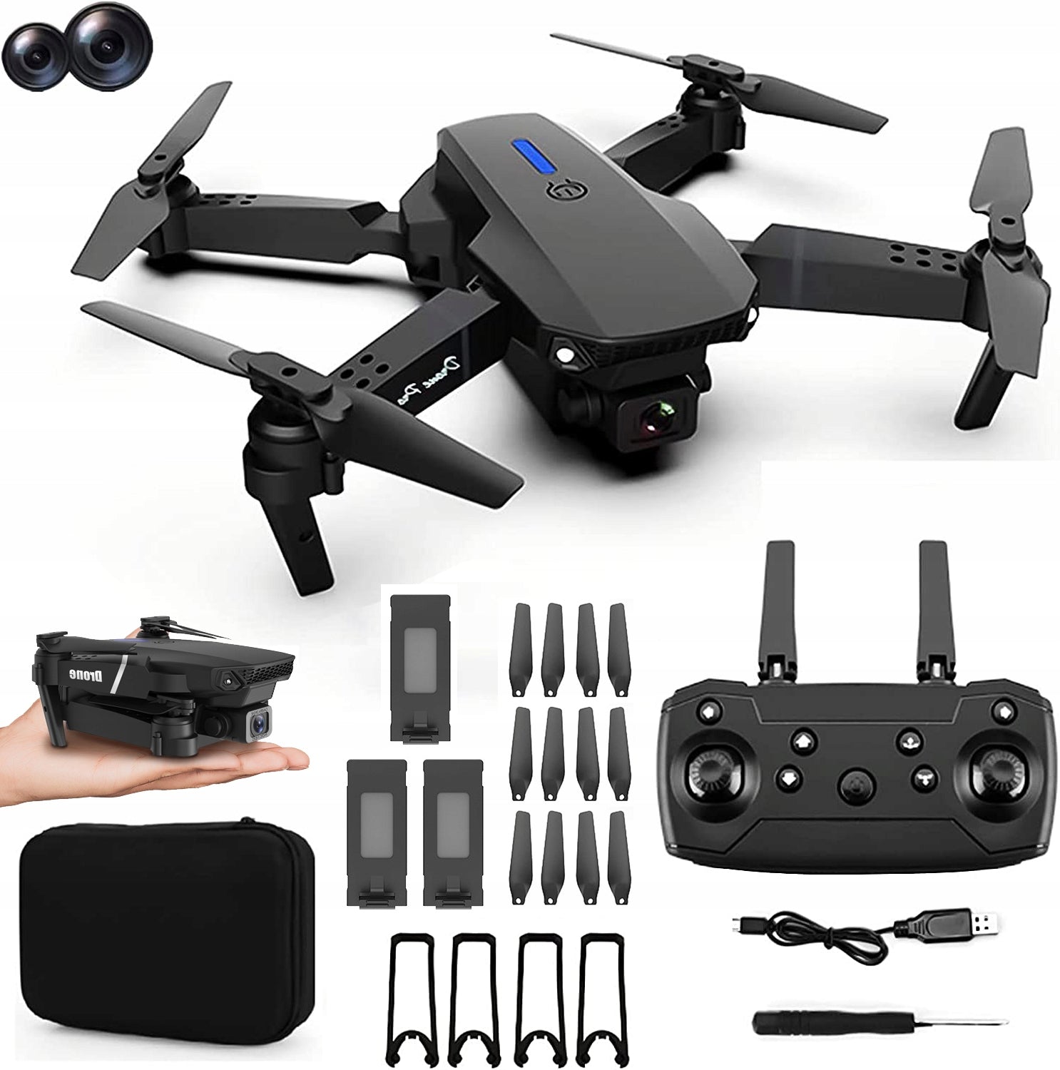 DRONE E88 PRO 2 CAMERAS WIFI HD TOY HOVER 100m REMOTE CONTROLLED REMOTE CONTROL