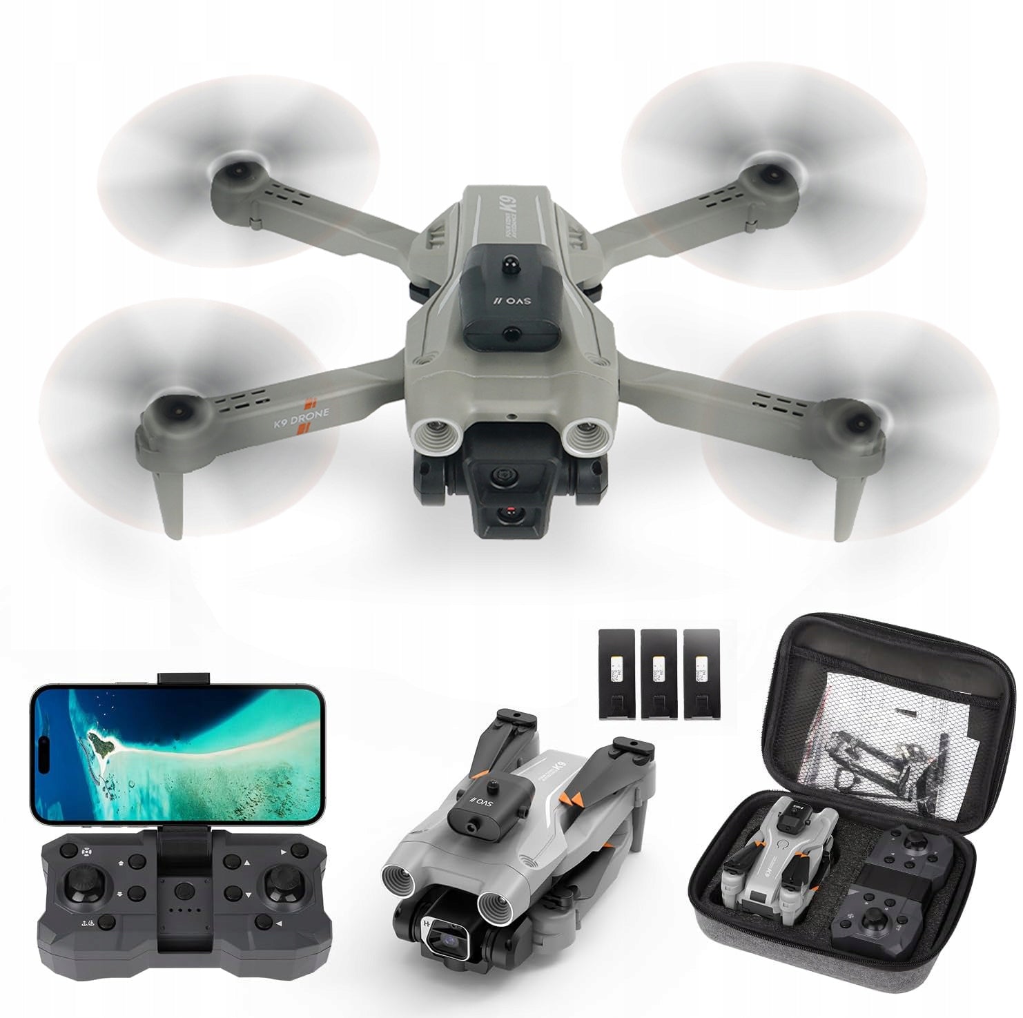 DRONE K9 4K FOLDABLE QUADROCOPTER WITH 3 BATTERIES AND OBSTACLE AVOIDANCE