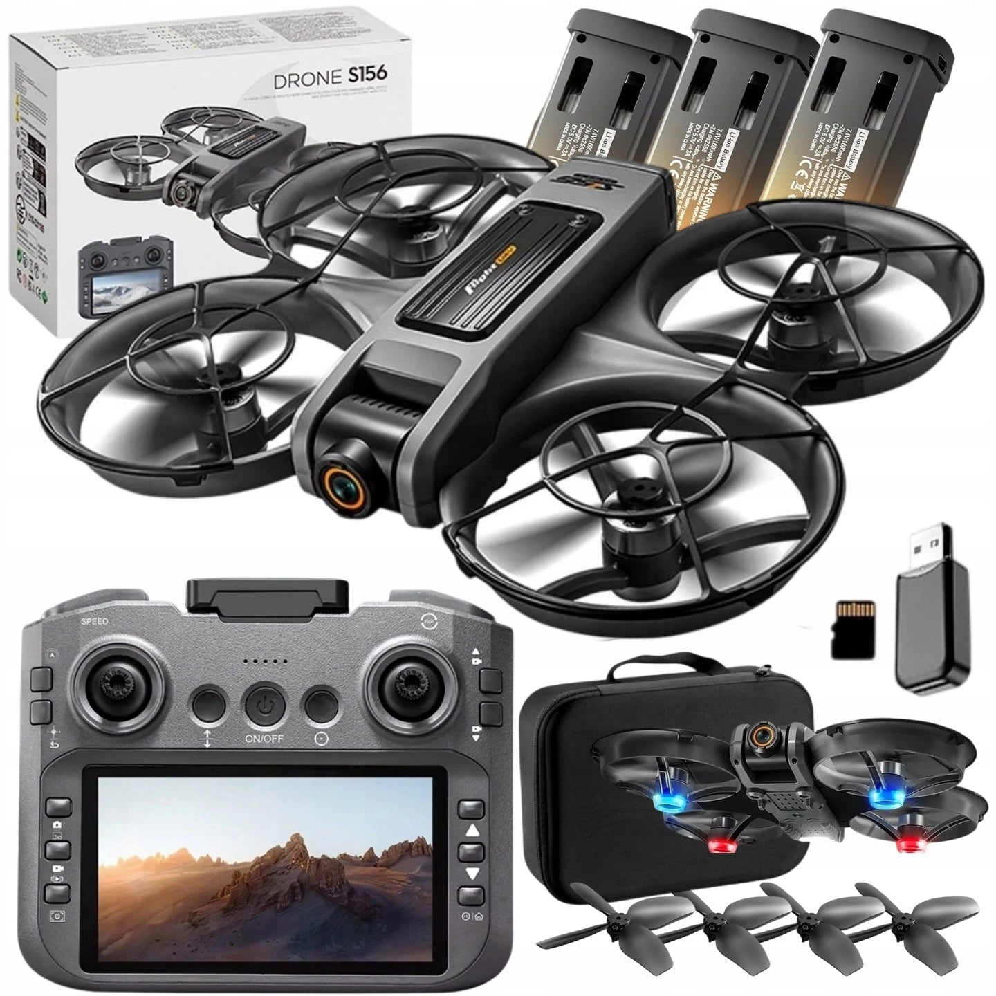 DRONE LCD CONTROLLER 2 Camera MOTOR BRUSHLESS TOY 145G WIFI 3x AKU