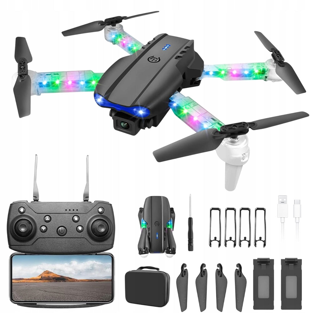 DRONE MINI E99D 2 CAMERAS HD WIFI FOLDABLE QUADROCOPTER WITH LIGHTS +2 BATTERY