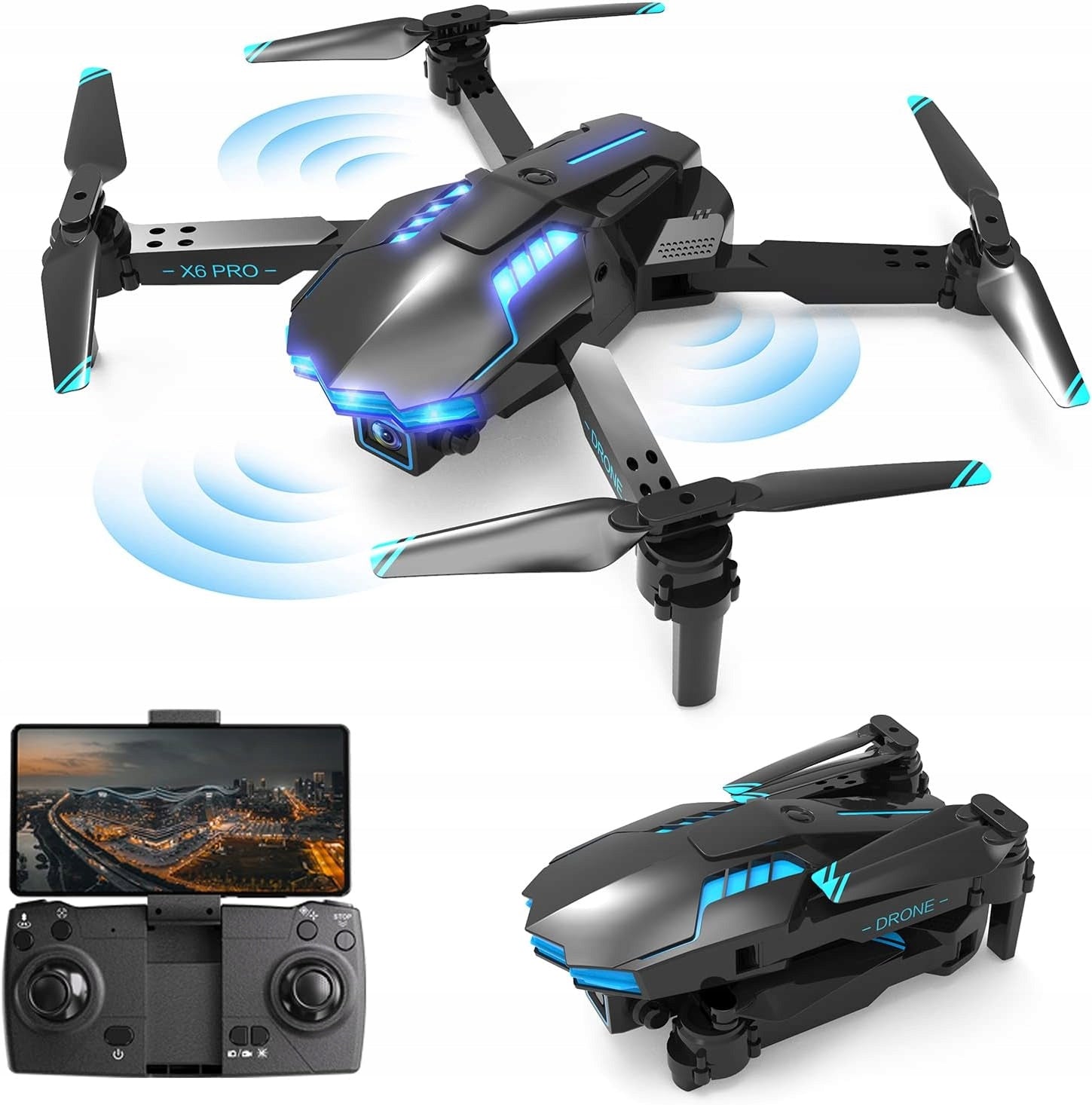 DRONE REMOTE CONTROLLED HD CAMERA BOROCO X6 FOLDABLE QUADCOPTER WIFI GPS Model X6