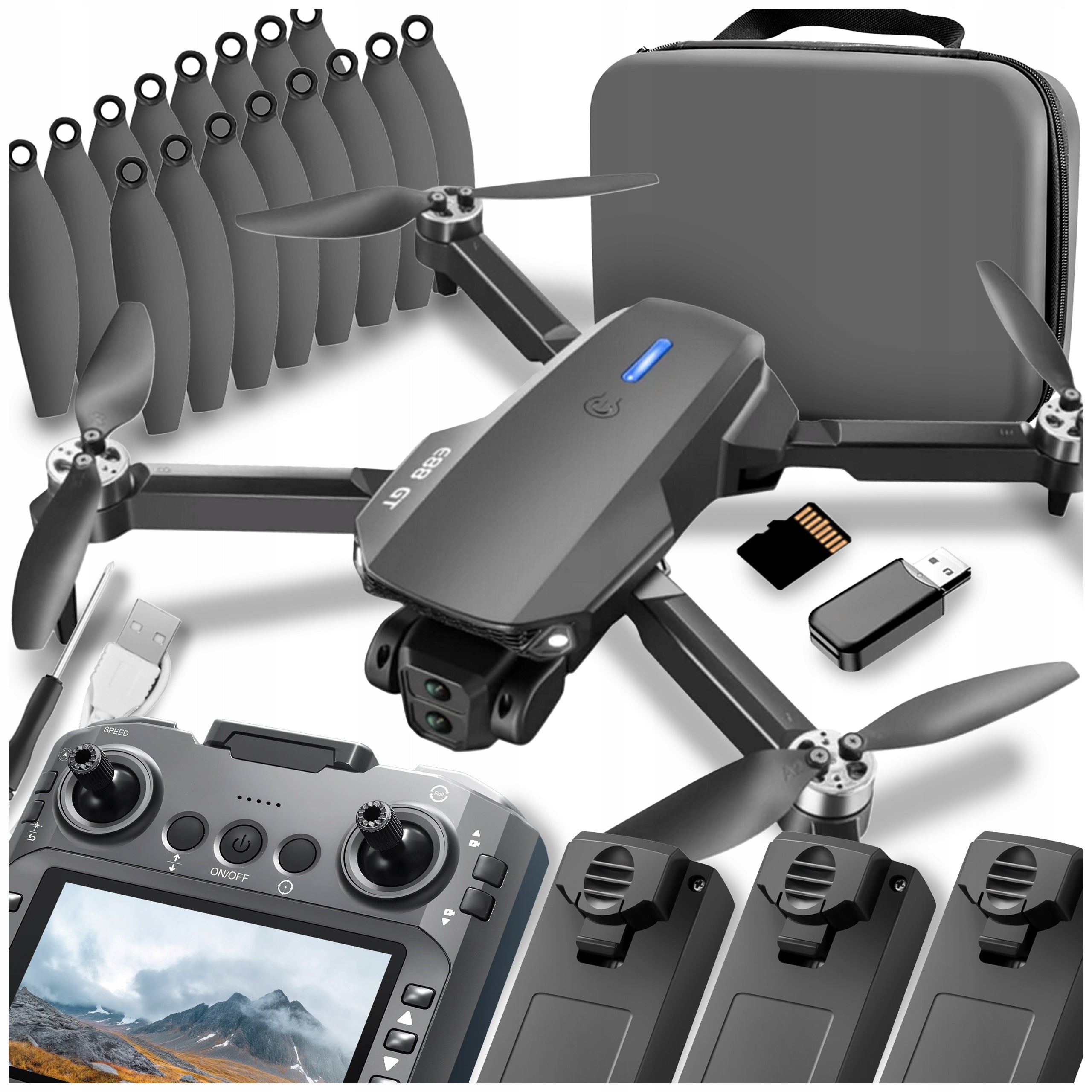 DRONE TOY 125G LCD CONTROLLER 2 WiFi Cameras 3x AKU 300m BRUSHLESS