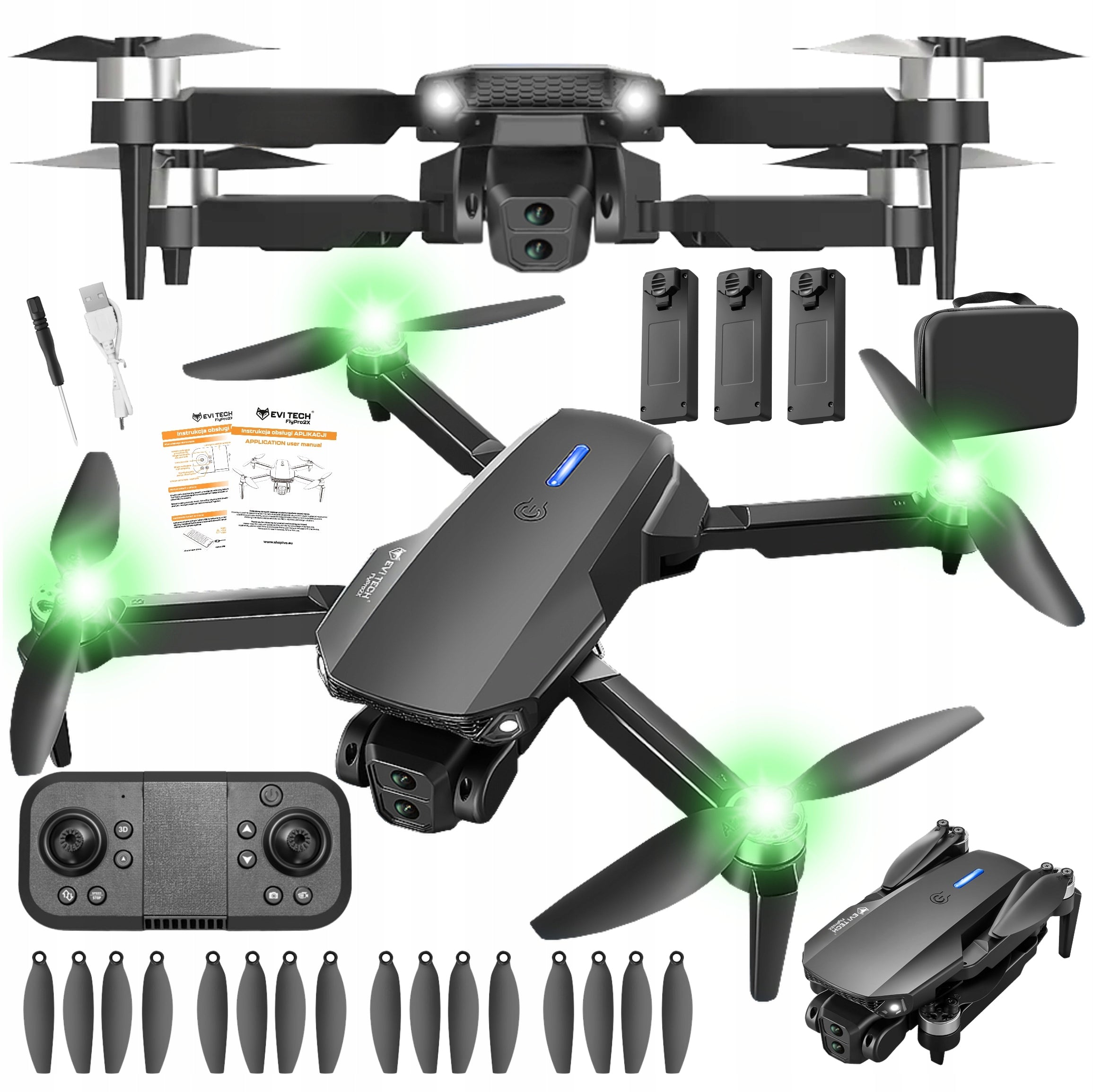 DRONE TOY FlyPro2X ADJUSTABLE 2 CAMERAS BRUSHLESS MOTORS 30min WIFI