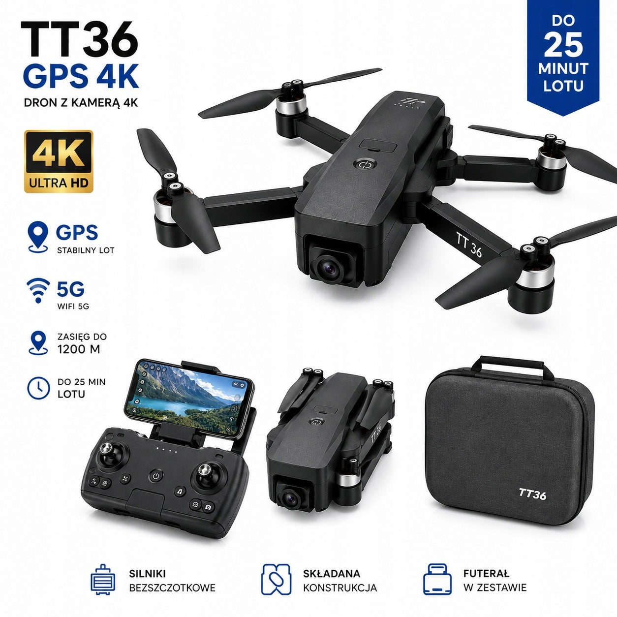 DRONE TT36 GPS 4K WIFI 5G 249G BRUSHLESS MOTOR CASE
