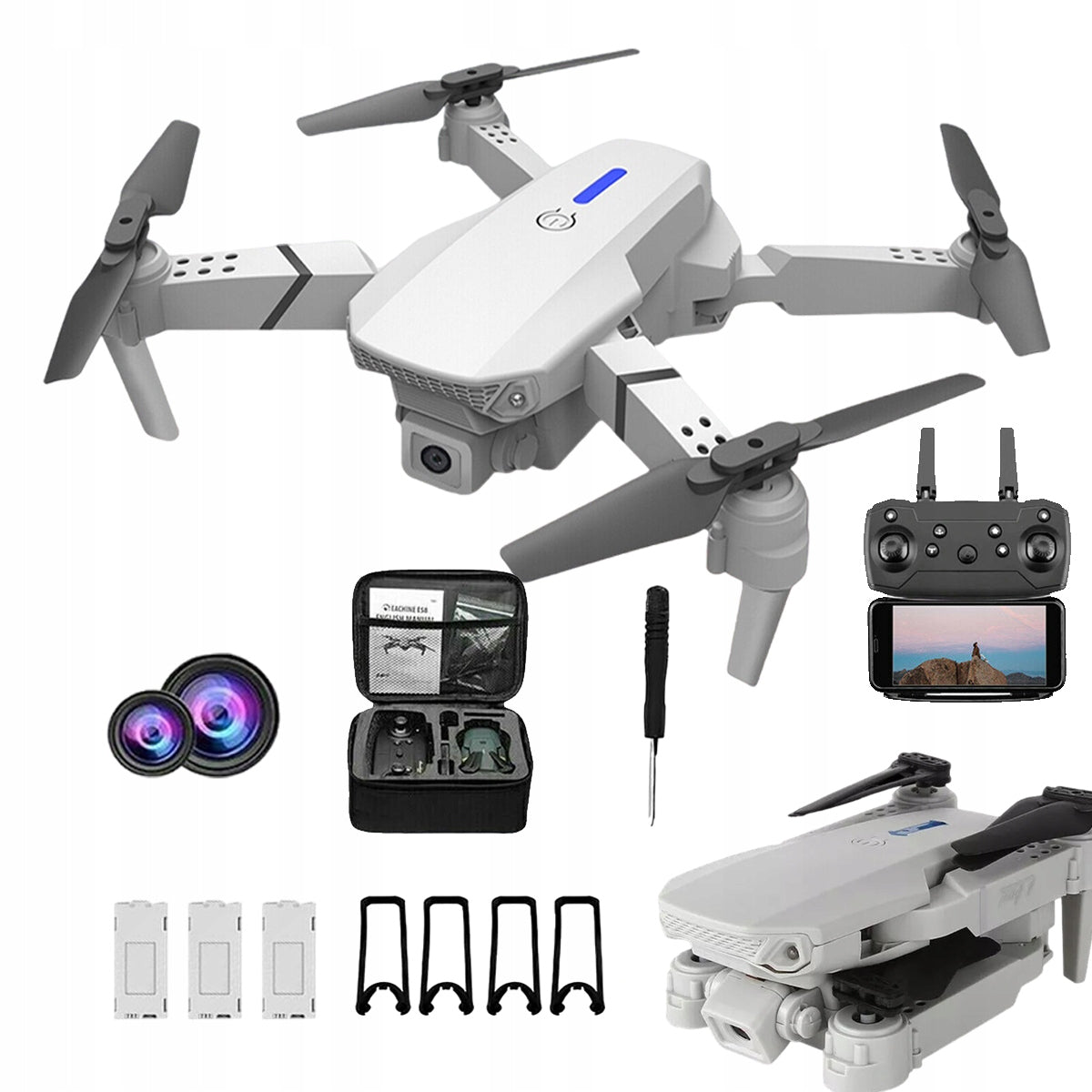 DRONE WIFI CASE 2 CAMERAS LED HD 4K100M WITH 3 BATTERIES 1800MAH SET