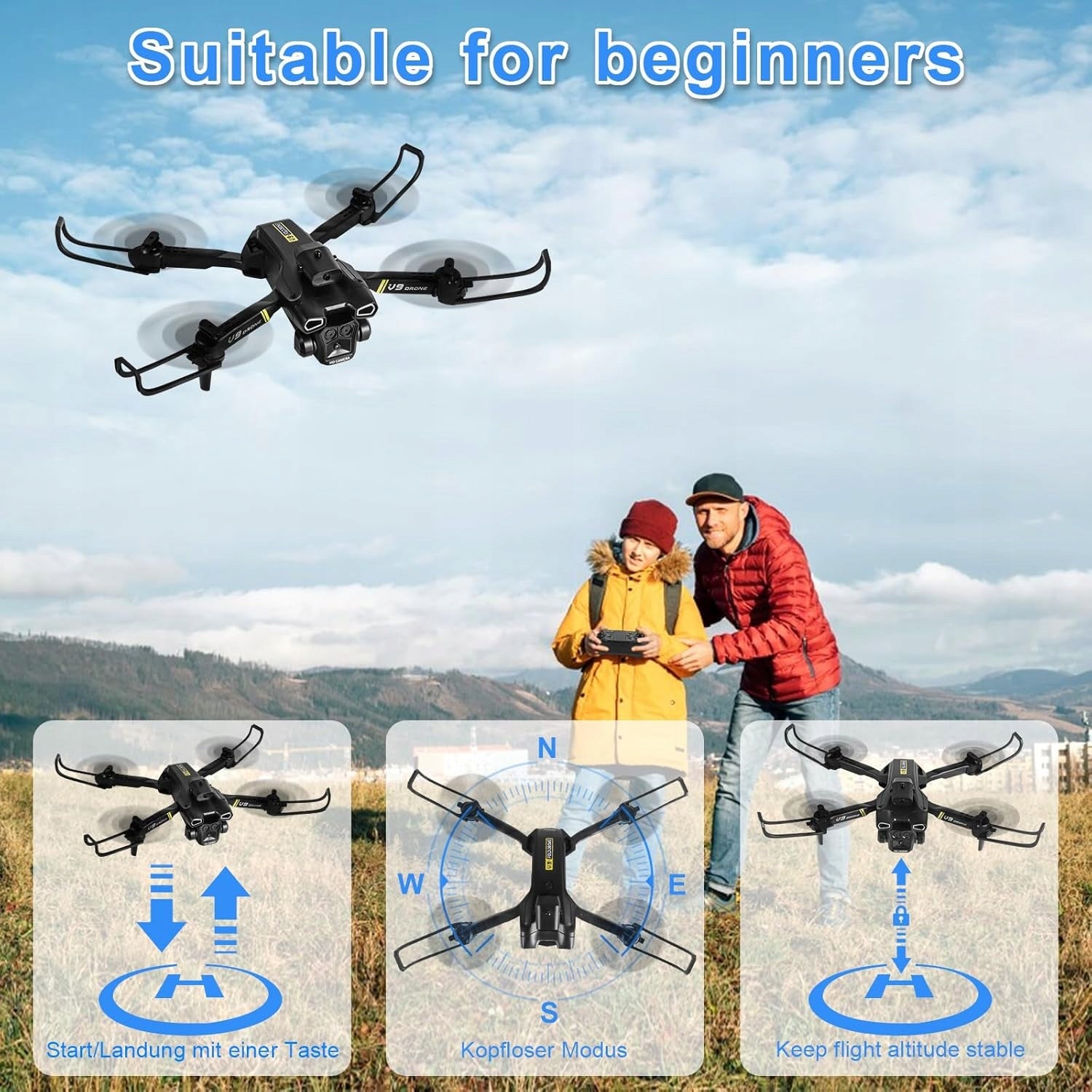 DRONE WITH 1080P FPV WIFI CAMERA WITH 2 BATTERIES AVOIDING OBSTACLES 3D FLIP Model FQUVSP