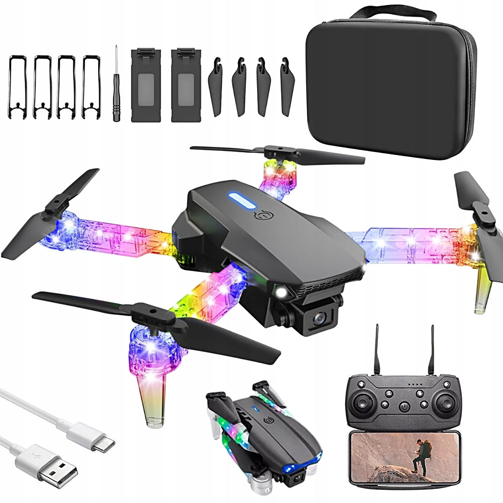 DRONE WITH 2 WIFI LED CAMERAS START ONE BUTTON COLORFUL LED FLIGHT 16 MIN