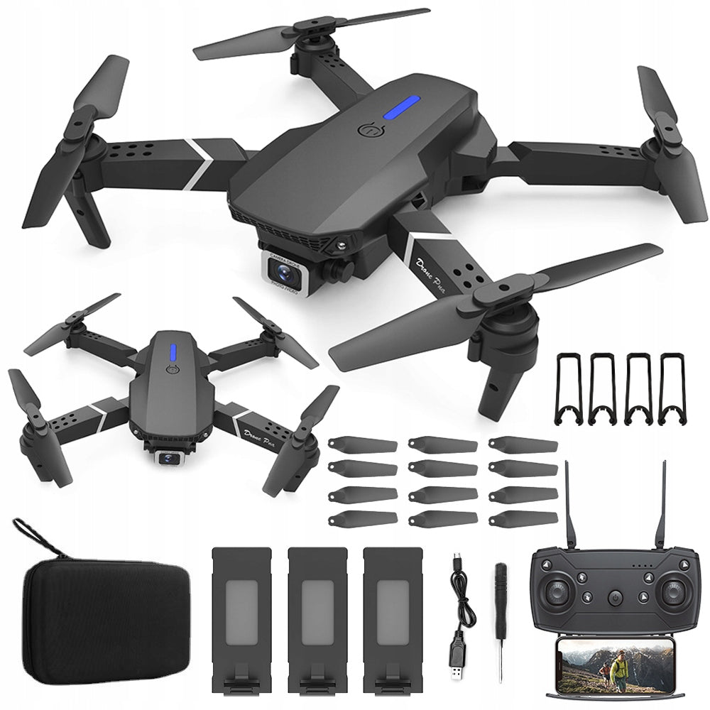 DRONE WITH TWO 4K HD CAMERA CONTROLLED TOY FLIGHT TRACKING + 3X AKUM